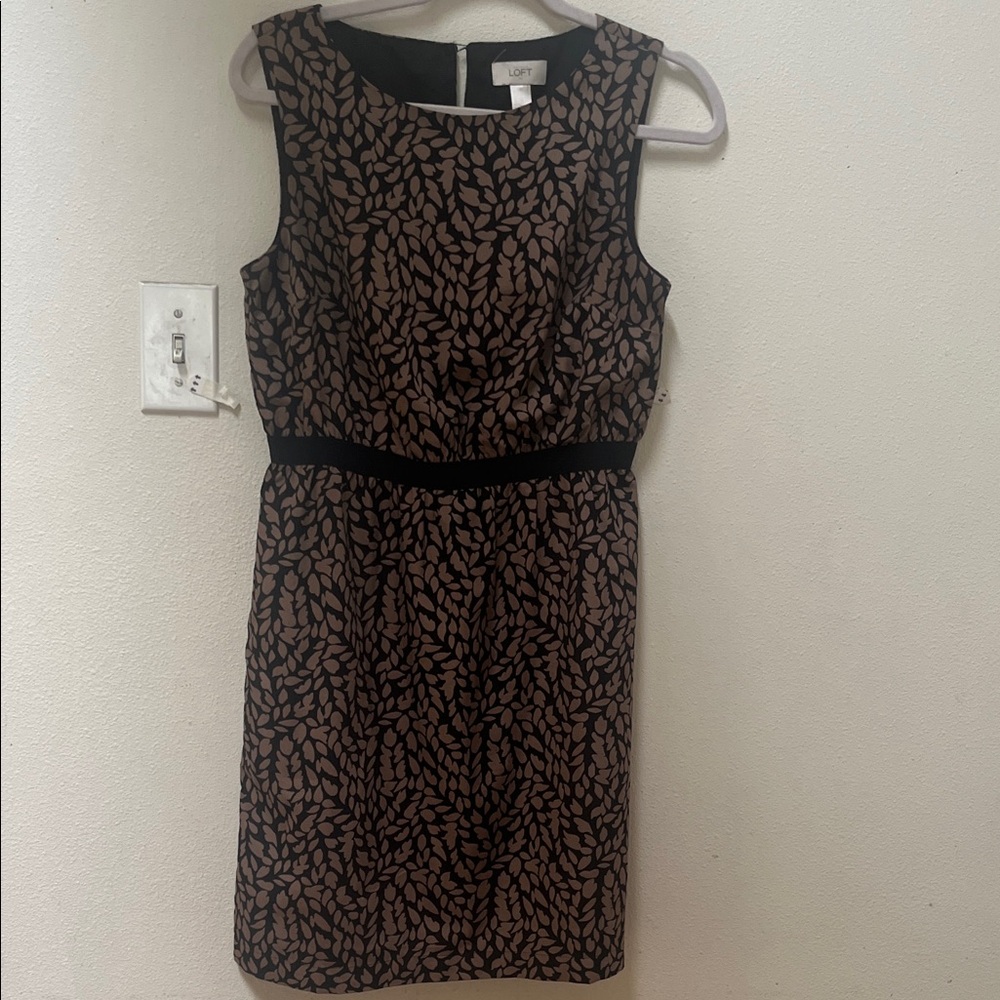 LOFT Black and Brown Leaf Pattern Mini Dress